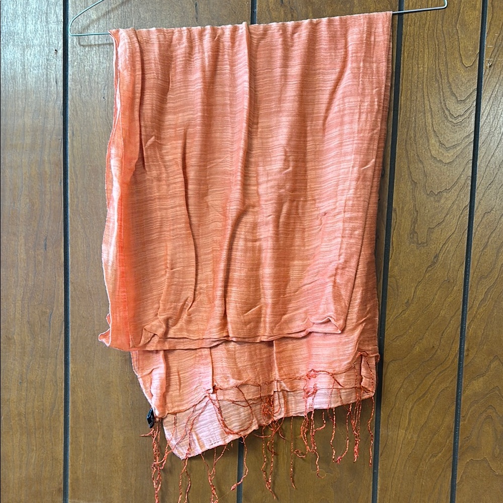 Orange Textured Scarf with Fringe